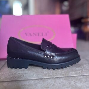 Vaneli Black Loafers with Stud Detail
